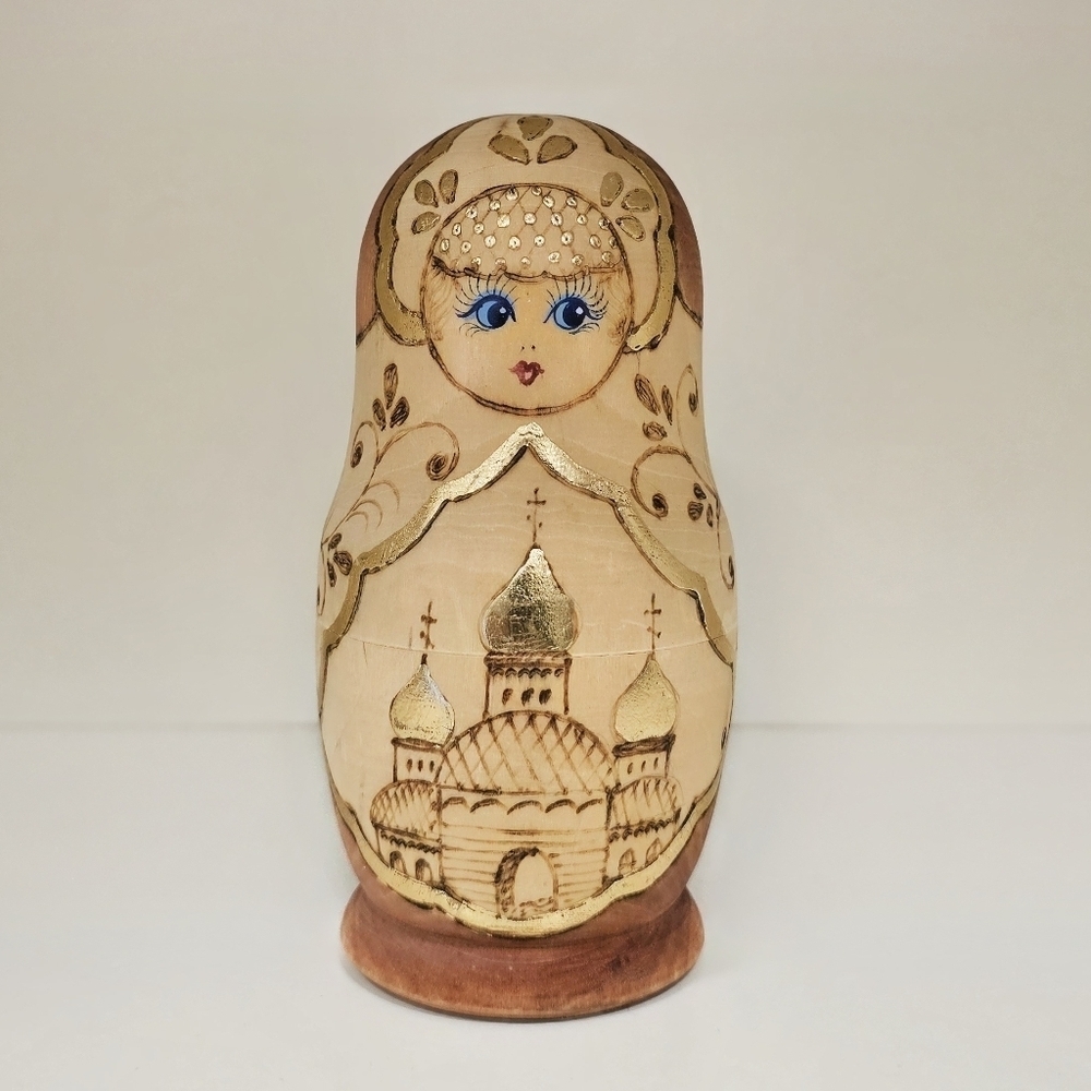 Vintage Exquisite Handmade, Wood-Burned, & Hand-Painted Matryoshka Nesting Dolls